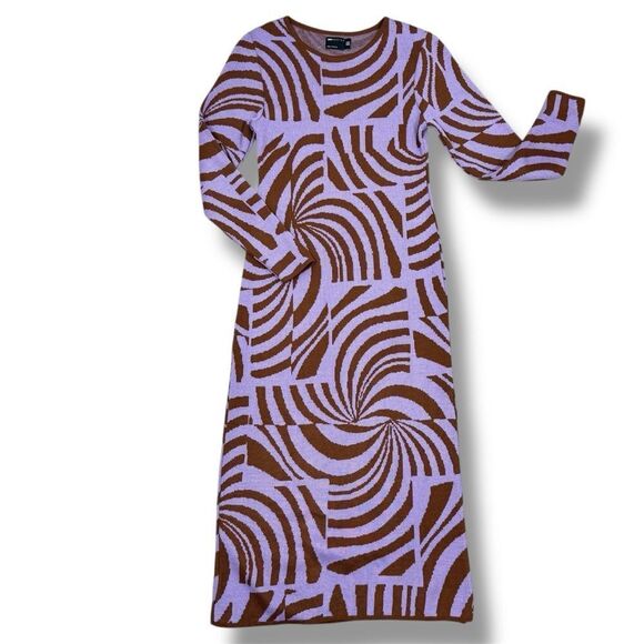 ASOS Abstract Swirl Print Knit Midi Sweater Sheath Dress Purple Brown 8 - Picture 14 of 14